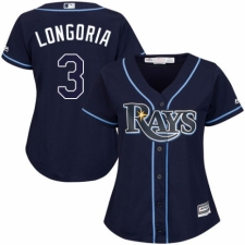 Women's Majestic Tampa Bay Rays #3 Evan Longoria Authentic Navy Blue Alternate Cool Base MLB Jersey