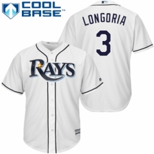 Youth Majestic Tampa Bay Rays #3 Evan Longoria Authentic White Home Cool Base MLB Jersey