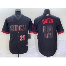 Men's Cincinnati Reds #19 Joey Votto Number Black 2023 City Connect Cool Base Stitched Jersey1