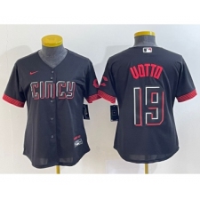 Women's Cincinnati Reds #19 Joey Votto Black 2023 City Connect Cool Base Stitched Jersey