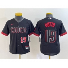 Youth Cincinnati Reds #19 Joey Votto Number Black 2023 City Connect Cool Base Stitched Jersey