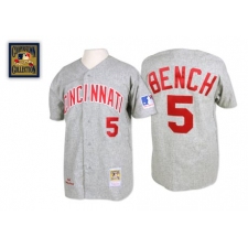 Men's Mitchell and Ness Cincinnati Reds #5 Johnny Bench Authentic Grey 1969 Throwback MLB Jersey