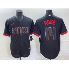 Men's Cincinnati Reds #14 Pete Rose Black 2023 City Connect Cool Base Stitched Jersey