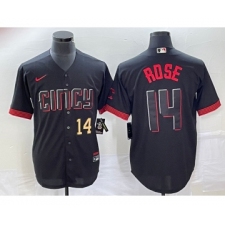 Men's Cincinnati Reds #14 Pete Rose Number Black 2023 City Connect Cool Base Stitched Jersey 1