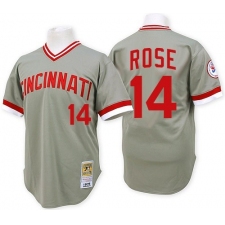 Men's Mitchell and Ness Cincinnati Reds #14 Pete Rose Replica Grey Throwback MLB Jersey