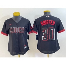 Women's Cincinnati Reds #30 Ken Griffey Jr Black 2023 City Connect Cool Base Stitched Jersey1