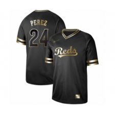 Men's Cincinnati Reds #24 Tony Perez Authentic Black Gold Fashion Baseball Jersey