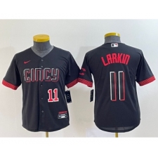 Youth Cincinnati Reds #11 Barry Larkin Number Black 2023 City Connect Cool Base Stitched Jersey1