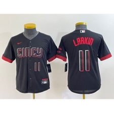 Youth Cincinnati Reds #11 Barry Larkin Number Black 2023 City Connect Cool Base Stitched Jersey2