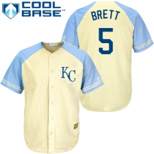 Men's Majestic Kansas City Royals #5 George Brett Replica Cream Exclusive Vintage Cool Base MLB Jersey