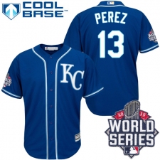 Men's Majestic Kansas City Royals #13 Salvador Perez Authentic Blue Alternate 2 Cool Base 2015 World Series