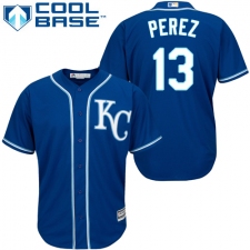 Youth Majestic Kansas City Royals #13 Salvador Perez Authentic Blue Cool Base MLB Jersey