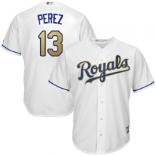 Youth Majestic Kansas City Royals #13 Salvador Perez Authentic White Home Cool Base MLB Jersey