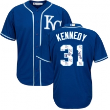 Men's Majestic Kansas City Royals #31 Ian Kennedy Authentic Blue Team Logo Fashion Cool Base MLB Jersey