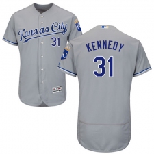 Men's Majestic Kansas City Royals #31 Ian Kennedy Grey Road Flex Base Authentic Collection MLB Jersey