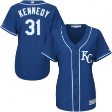 Women's Majestic Kansas City Royals #31 Ian Kennedy Authentic Blue Alternate 2 Cool Base MLB Jersey