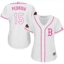 Women's Majestic Boston Red Sox #15 Dustin Pedroia Authentic White Fashion 2018 World Series Champions MLB Jersey