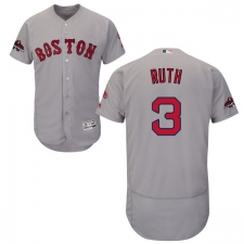 Men's Majestic Boston Red Sox #3 Babe Ruth Grey Road Flex Base Authentic Collection 2018 World Series Champions MLB Jersey