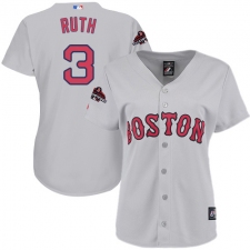 Women's Majestic Boston Red Sox #3 Babe Ruth Authentic Grey Road 2018 World Series Champions MLB Jersey