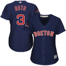 Women's Majestic Boston Red Sox #3 Babe Ruth Authentic Navy Blue Alternate Road 2018 World Series Champions MLB Jersey