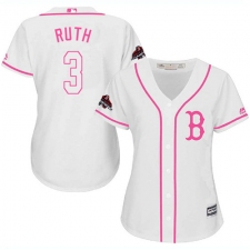 Women's Majestic Boston Red Sox #3 Babe Ruth Authentic White Fashion 2018 World Series Champions MLB Jersey