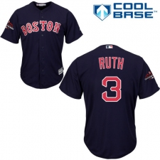 Youth Majestic Boston Red Sox #3 Babe Ruth Authentic Navy Blue Alternate Road Cool Base 2018 World Series Champions MLB Jersey
