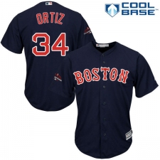 Youth Majestic Boston Red Sox #34 David Ortiz Authentic Navy Blue Alternate Road Cool Base 2018 World