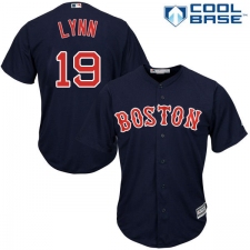 Youth Majestic Boston Red Sox #19 Fred Lynn Authentic Navy Blue Alternate Road Cool Base MLB Jersey