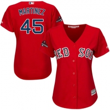 Women's Majestic Boston Red Sox #45 Pedro Martinez Authentic Red Alternate Home 2018 World Series Champions MLB Jersey