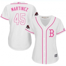 Women's Majestic Boston Red Sox #45 Pedro Martinez Authentic White Fashion 2018 World Series Champions MLB Jersey