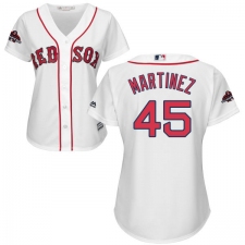 Women's Majestic Boston Red Sox #45 Pedro Martinez Authentic White Home 2018 World Series Champions MLB Jersey