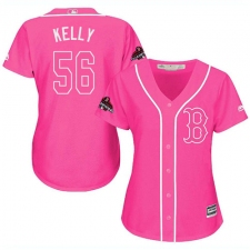 Women's Majestic Boston Red Sox #56 Joe Kelly Authentic Pink Fashion 2018 World Series Champions MLB Jersey