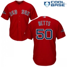Youth Majestic Boston Red Sox #50 Mookie Betts Authentic Red Alternate Home Cool Base 2018 World Series Champions MLB Jersey