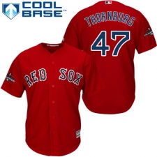 Youth Majestic Boston Red Sox #47 Tyler Thornburg Authentic Red Alternate Home Cool Base 2018 World Series Champions MLB Jersey