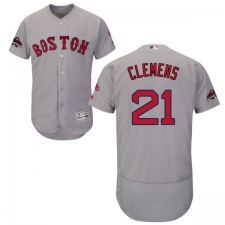 Men's Majestic Boston Red Sox #21 Roger Clemens Grey Road Flex Base Authentic Collection 2018 World Series Champions MLB Jersey
