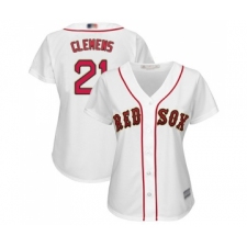Women's Boston Red Sox #21 Roger Clemens Authentic White 2019 Gold Program Cool Base Baseball Jersey