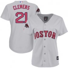 Women's Majestic Boston Red Sox #21 Roger Clemens Authentic Grey Road 2018 World Series Champions MLB Jersey
