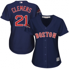 Women's Majestic Boston Red Sox #21 Roger Clemens Authentic Navy Blue Alternate Road 2018 World Series Champions MLB Jersey