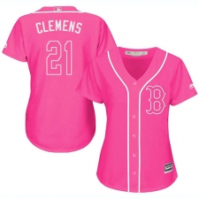 Women's Majestic Boston Red Sox #21 Roger Clemens Authentic Pink Fashion MLB Jersey