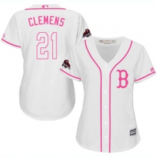 Women's Majestic Boston Red Sox #21 Roger Clemens Authentic White Fashion 2018 World Series Champions MLB Jersey