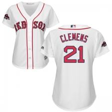 Women's Majestic Boston Red Sox #21 Roger Clemens Authentic White Home 2018 World Series Champions MLB Jersey