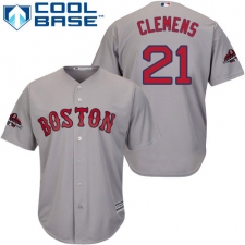 Youth Majestic Boston Red Sox #21 Roger Clemens Authentic Grey Road Cool Base 2018 World Series Champions MLB Jersey