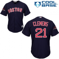Youth Majestic Boston Red Sox #21 Roger Clemens Authentic Navy Blue Alternate Road Cool Base 2018 World Series Champions MLB Jersey