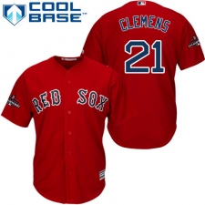 Youth Majestic Boston Red Sox #21 Roger Clemens Authentic Red Alternate Home Cool Base 2018 World Series Champions MLB Jersey