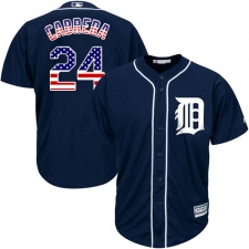 Men's Majestic Detroit Tigers #24 Miguel Cabrera Authentic Navy Blue USA Flag Fashion MLB Jersey