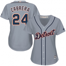 Women's Majestic Detroit Tigers #24 Miguel Cabrera Authentic Grey Road Cool Base MLB Jersey