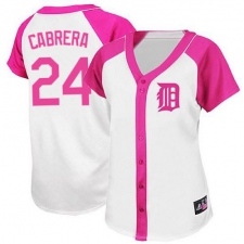 Women's Majestic Detroit Tigers #24 Miguel Cabrera Authentic White/Pink Splash Fashion MLB Jersey