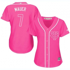 Women's Majestic Minnesota Twins #7 Joe Mauer Replica Pink Fashion Cool Base MLB Jersey