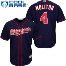Youth Majestic Minnesota Twins #4 Paul Molitor Authentic Navy Blue Alternate Road Cool Base MLB Jersey