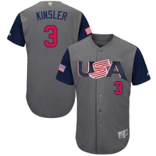 Men's USA Baseball Majestic #3 Ian Kinsler Gray 2017 World Baseball Classic Authentic Team Jersey